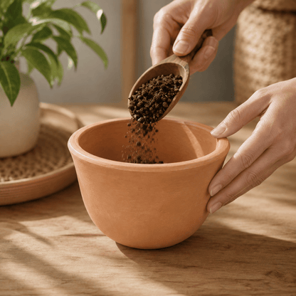 أصيص فخار دائري للنباتات الداخلية والديكور
